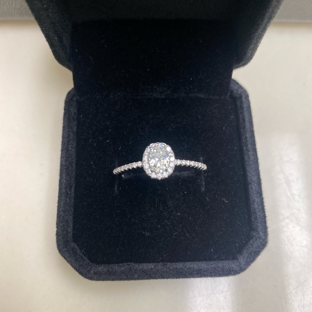 Half Carat Oval Cut Moissanite Ring with Halo Size 9